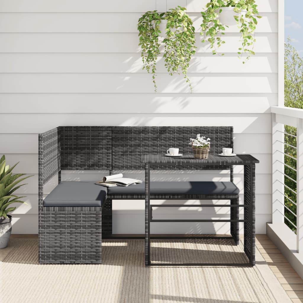 vidaXL Tuinbank met tafel en kussens L-vormig poly rattan bruin
