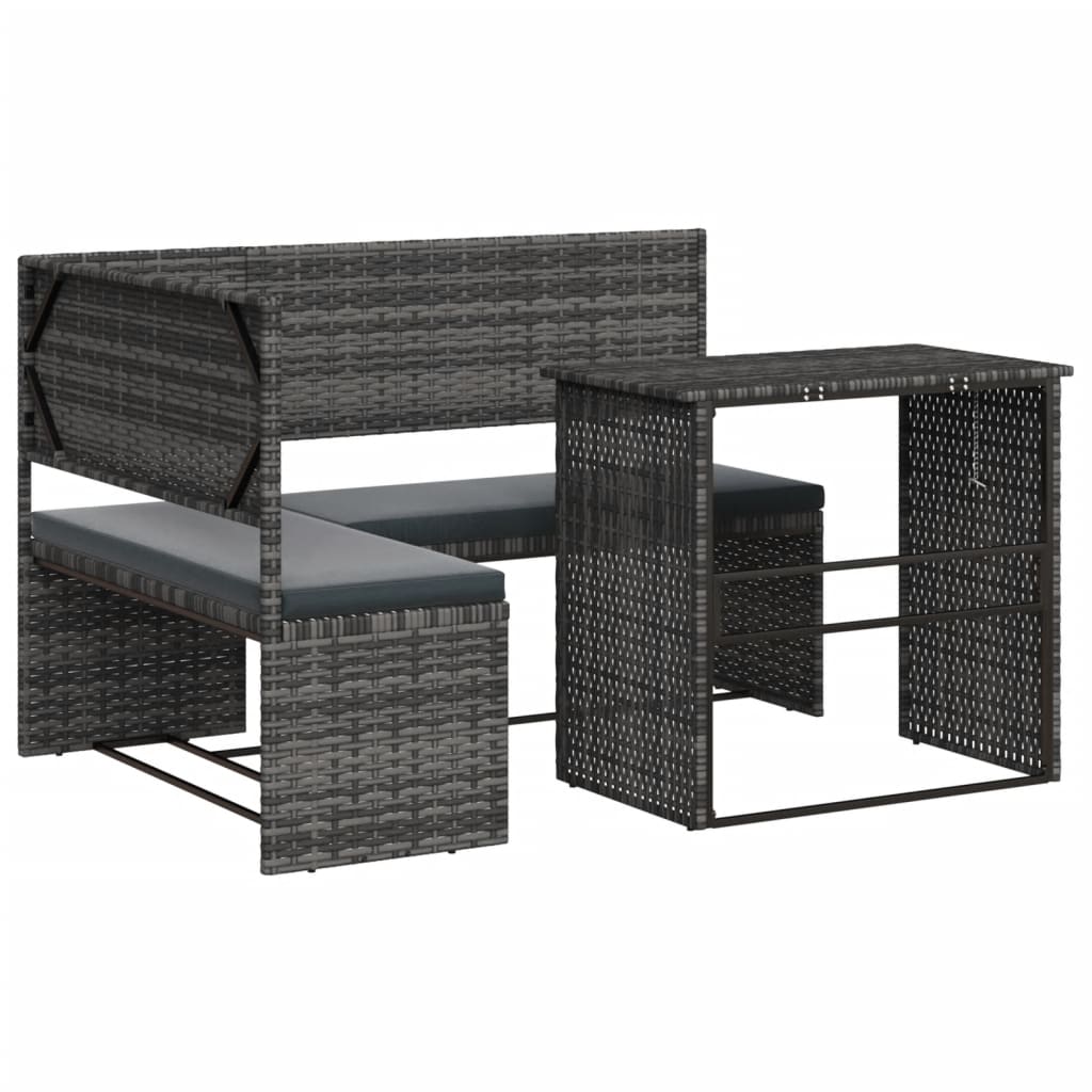 vidaXL Tuinbank met tafel en kussens L-vormig poly rattan bruin