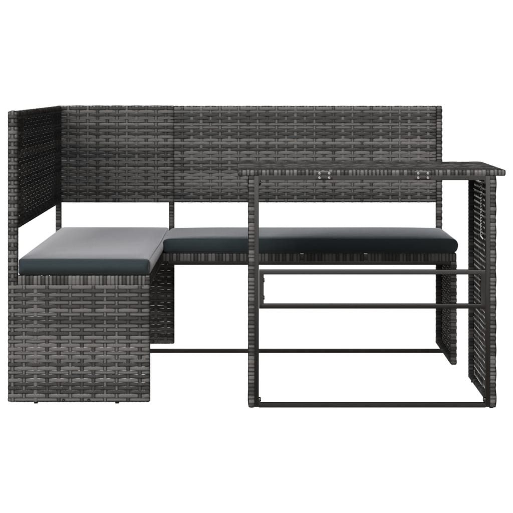 vidaXL Tuinbank met tafel en kussens L-vormig poly rattan bruin