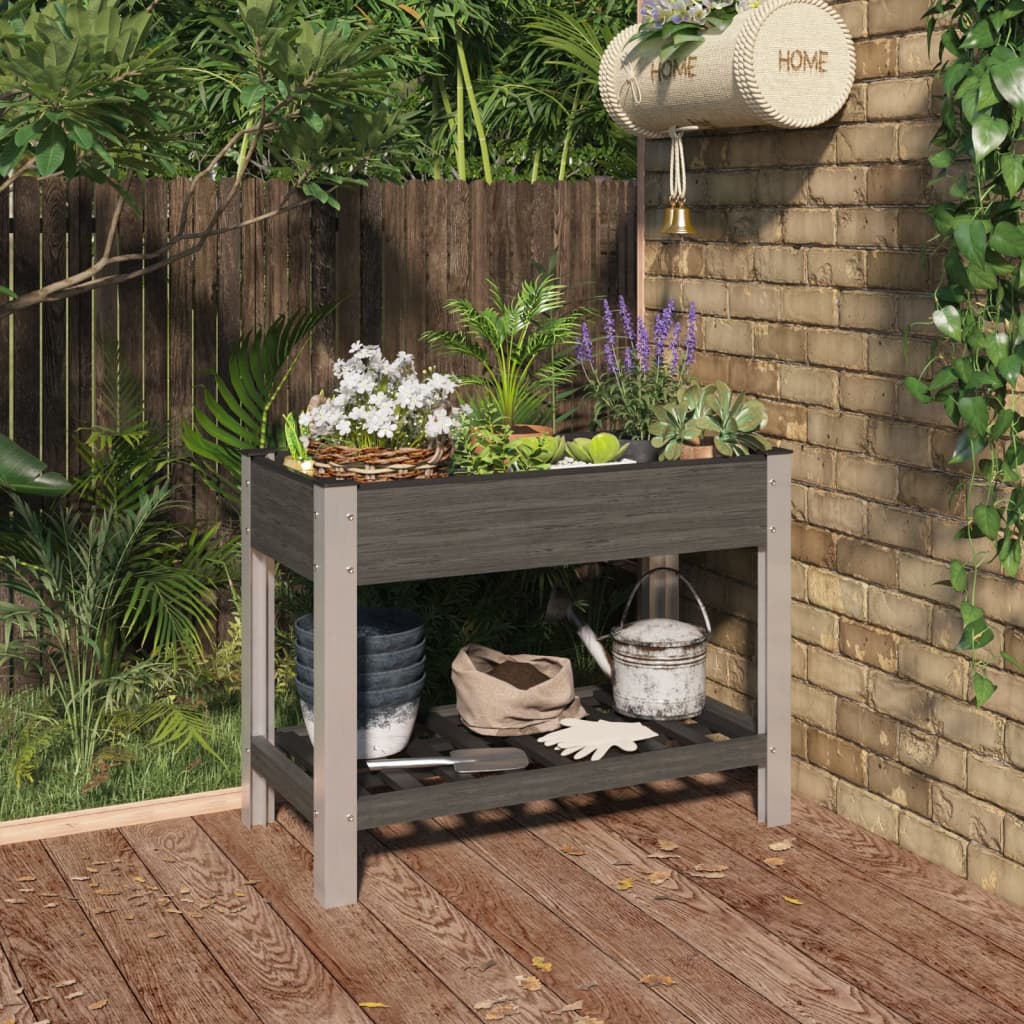 vidaXL Raised Planter with Shelf 50x50x90 cm HKC Grey