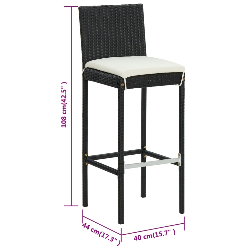 vidaXL Barkrukken 6 st met kussens poly rattan zwart