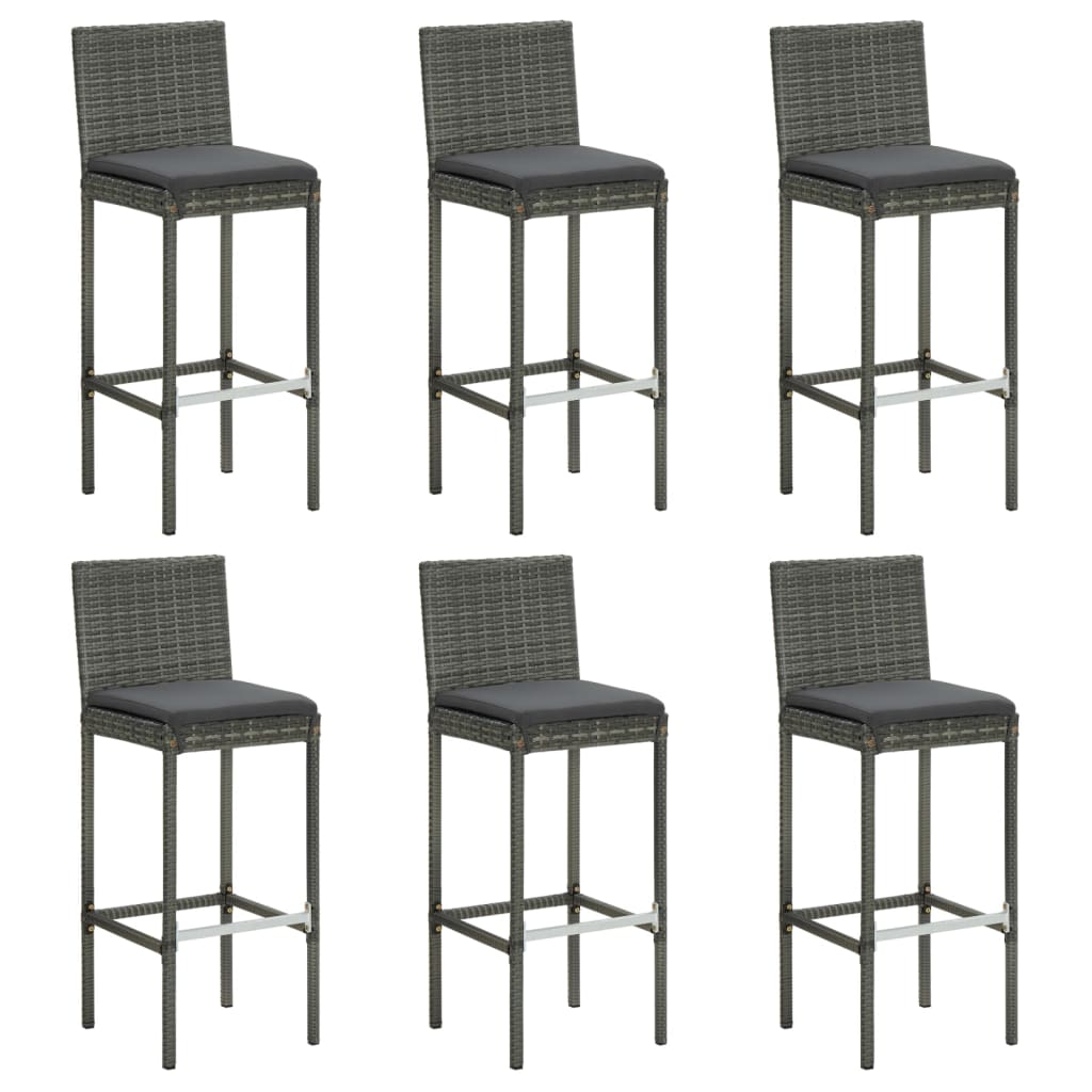 vidaXL Barkrukken 6 st met kussens poly rattan zwart