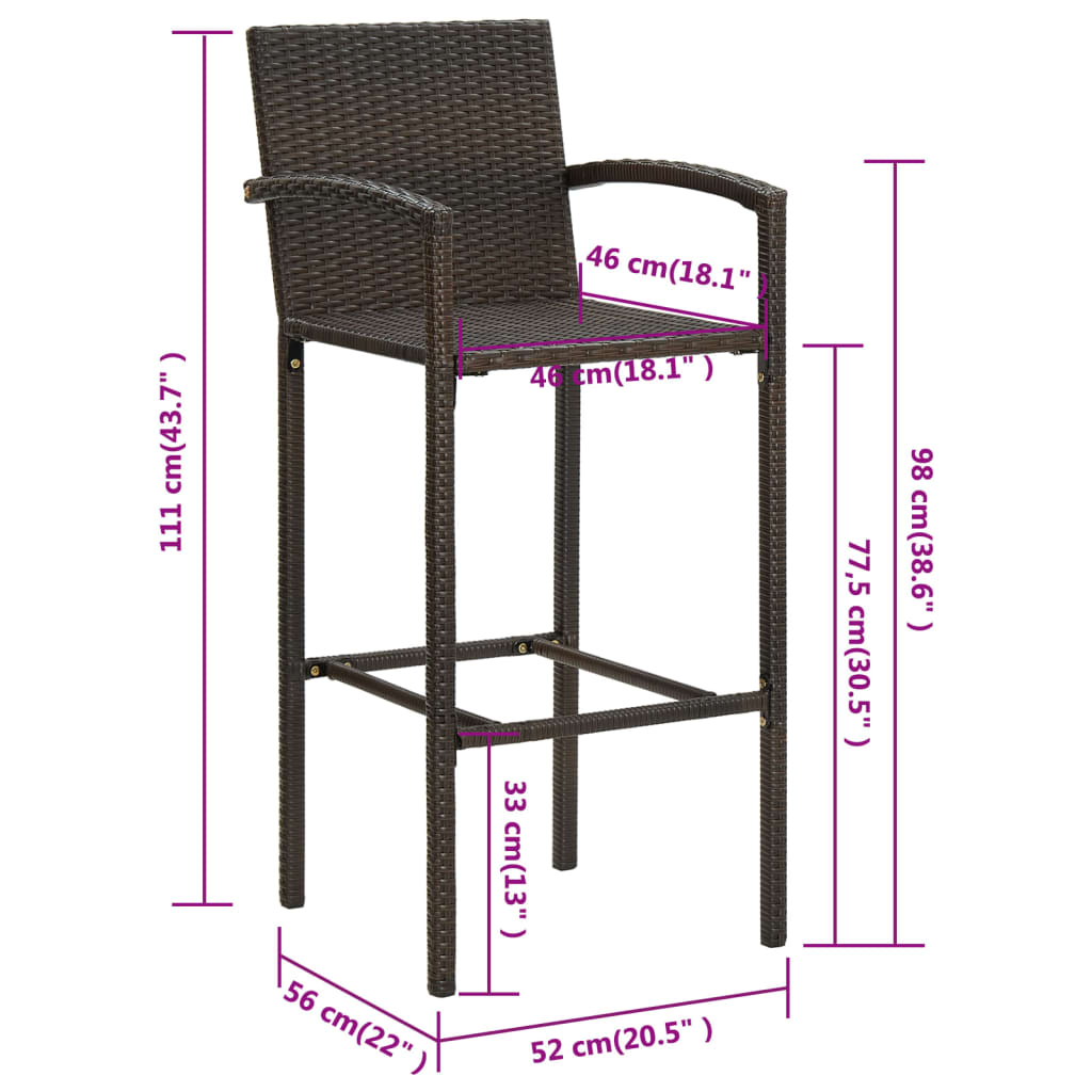 vidaXL Barkrukken 2 st poly rattan bruin