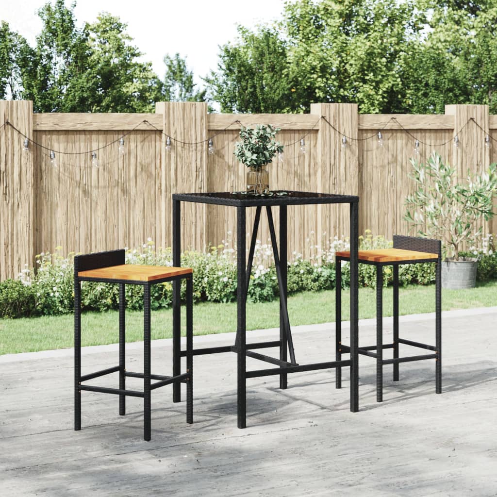 vidaXL Bartafel met glazen blad 70x70x110 cm poly rattan zwart