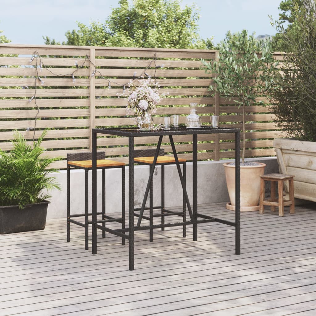 vidaXL Bartafel met glazen blad 70x70x110 cm poly rattan zwart