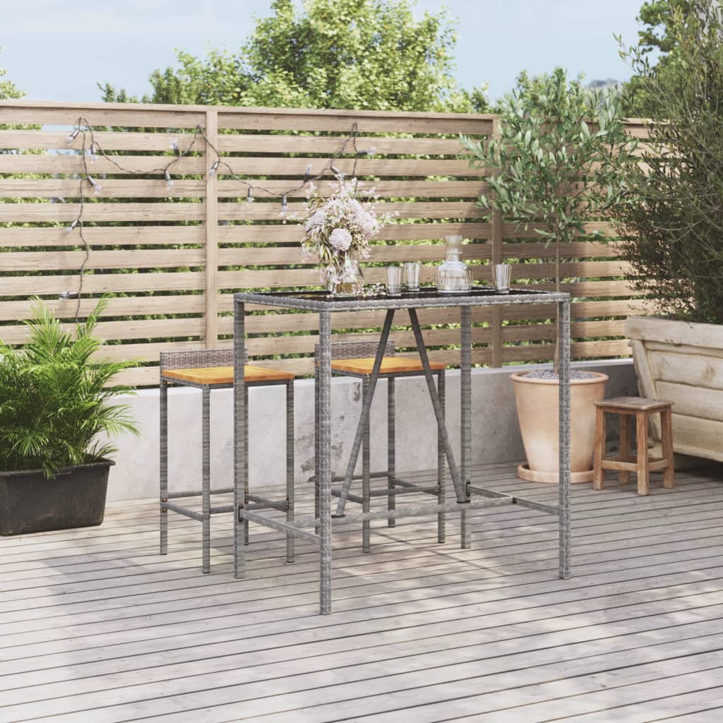 vidaXL Bartafel met glazen blad 70x70x110 cm poly rattan zwart