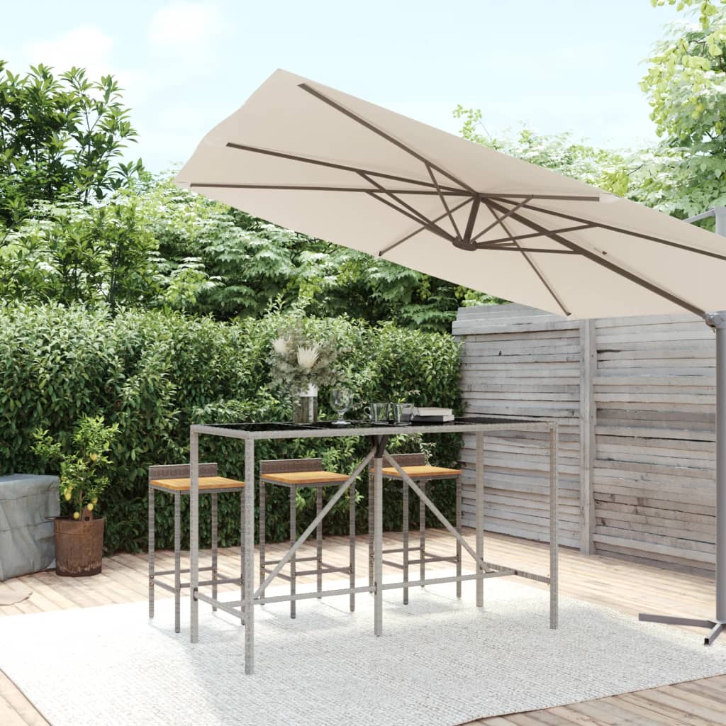 vidaXL Bartafel met glazen blad 70x70x110 cm poly rattan zwart