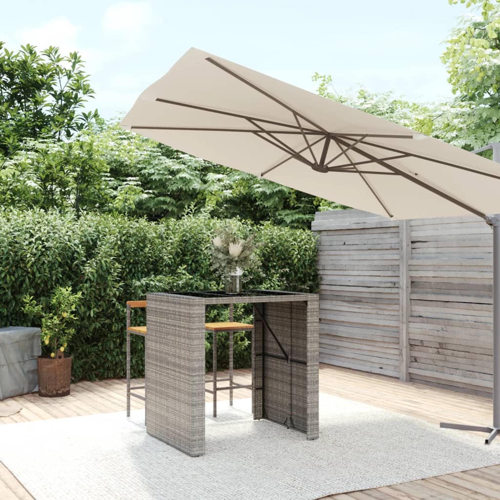 vidaXL Bartafel met glazen blad 105x80x110 cm poly rattan bruin