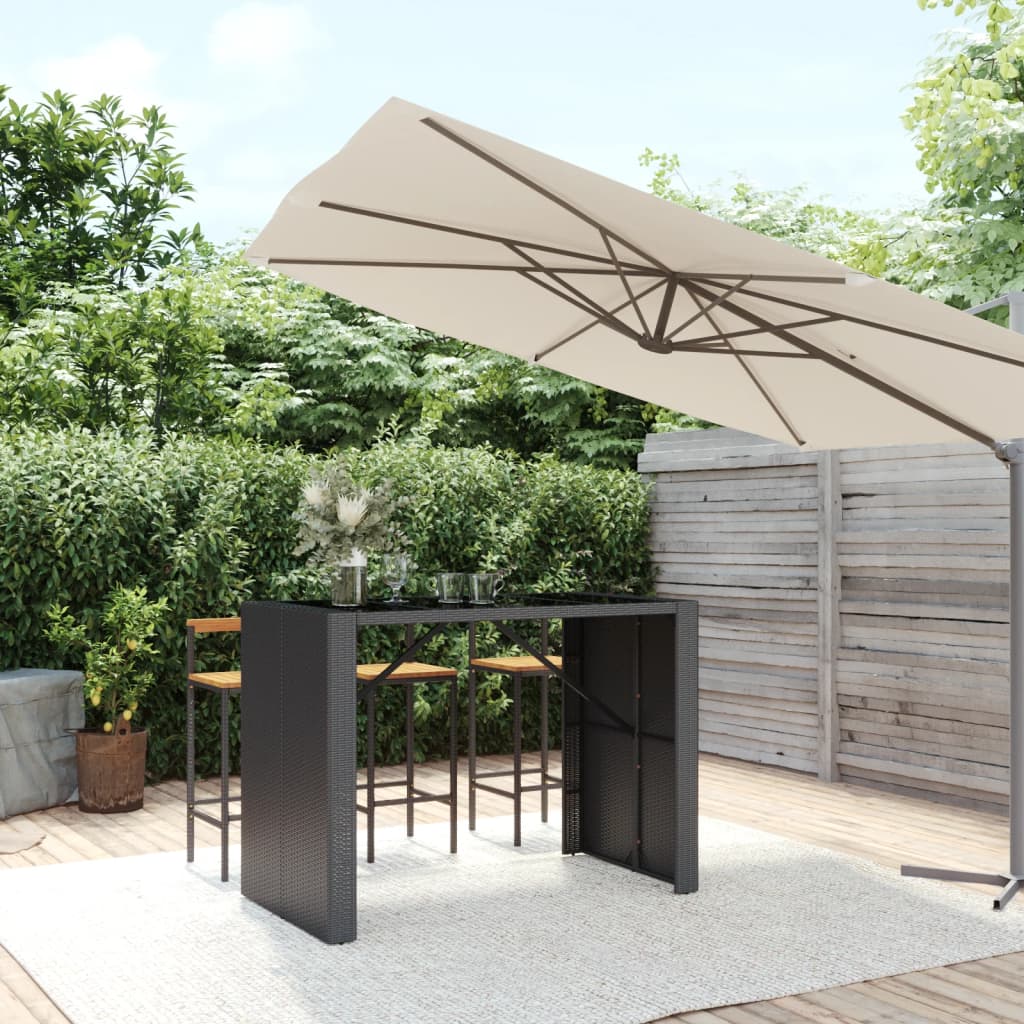 vidaXL Bartafel met glazen blad 105x80x110 cm poly rattan bruin
