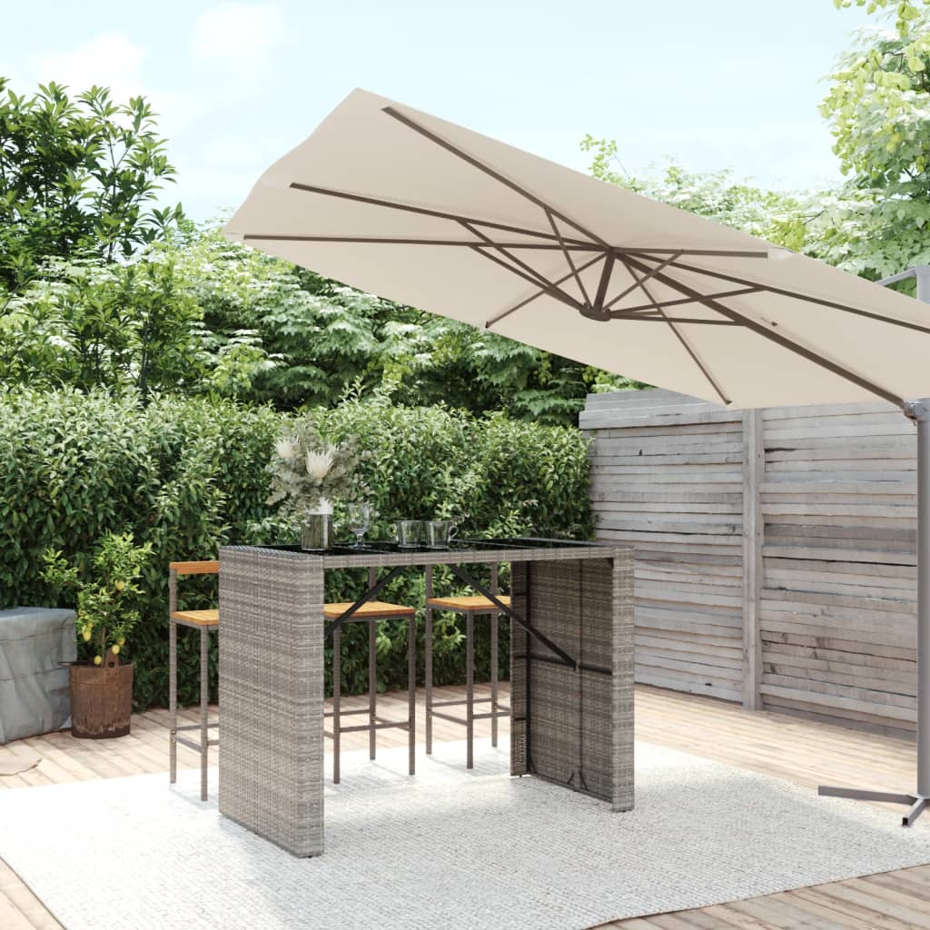 vidaXL Bartafel met glazen blad 105x80x110 cm poly rattan bruin