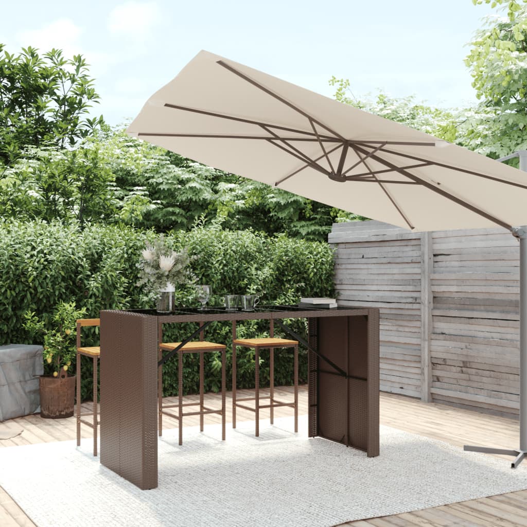 vidaXL Bartafel met glazen blad 105x80x110 cm poly rattan bruin