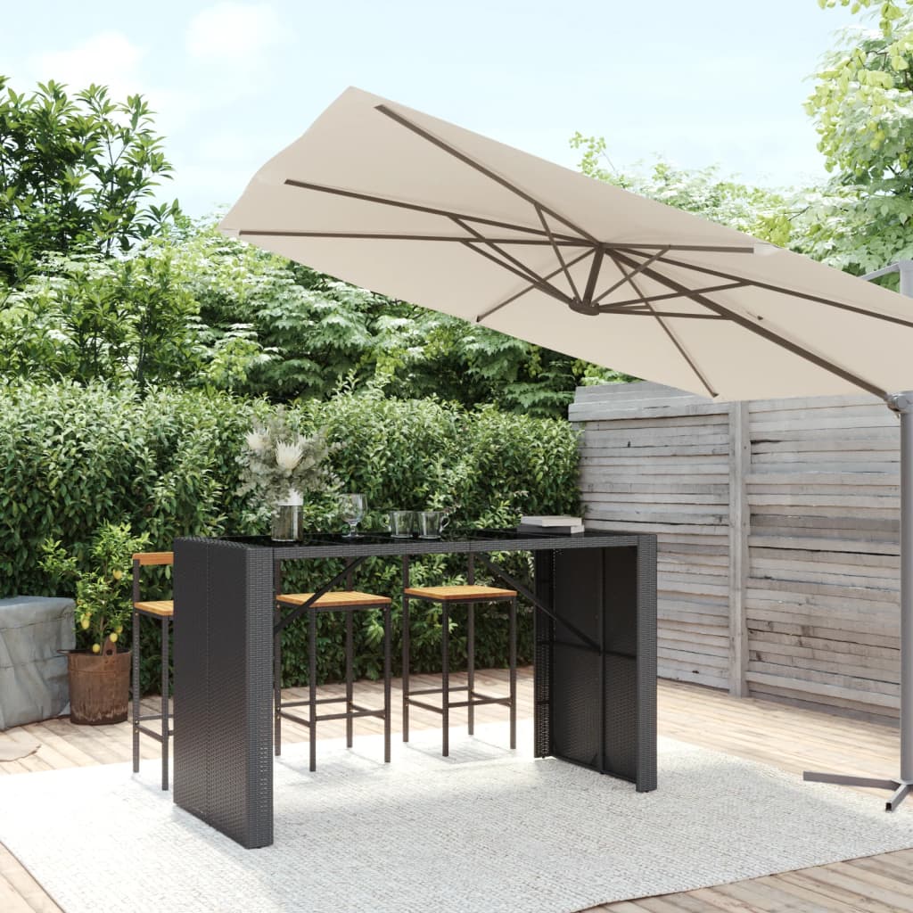 vidaXL Bartafel met glazen blad 105x80x110 cm poly rattan bruin