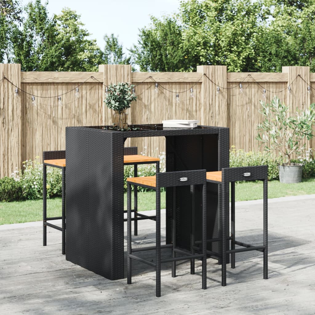 vidaXL Barkrukken 2 st poly rattan en massief acaciahout zwart