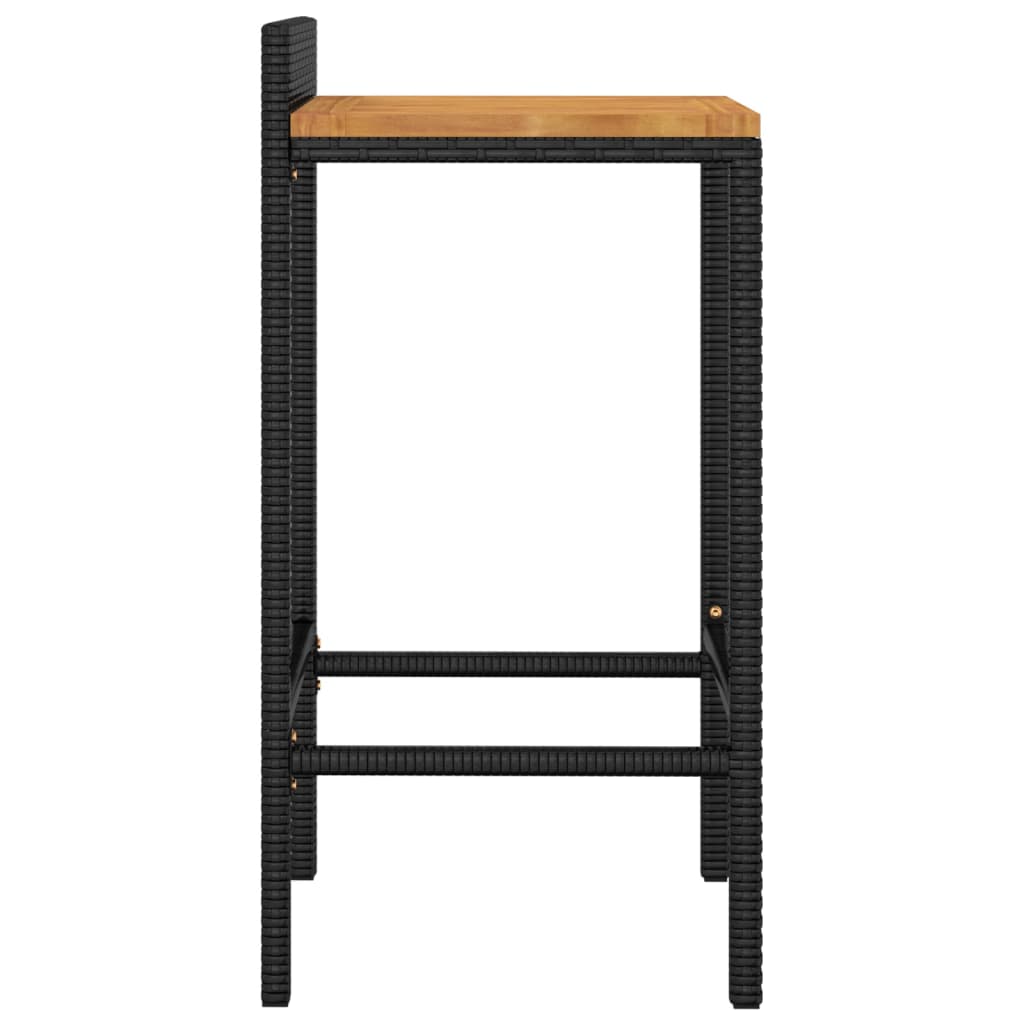 vidaXL Barkrukken 2 st poly rattan en massief acaciahout zwart