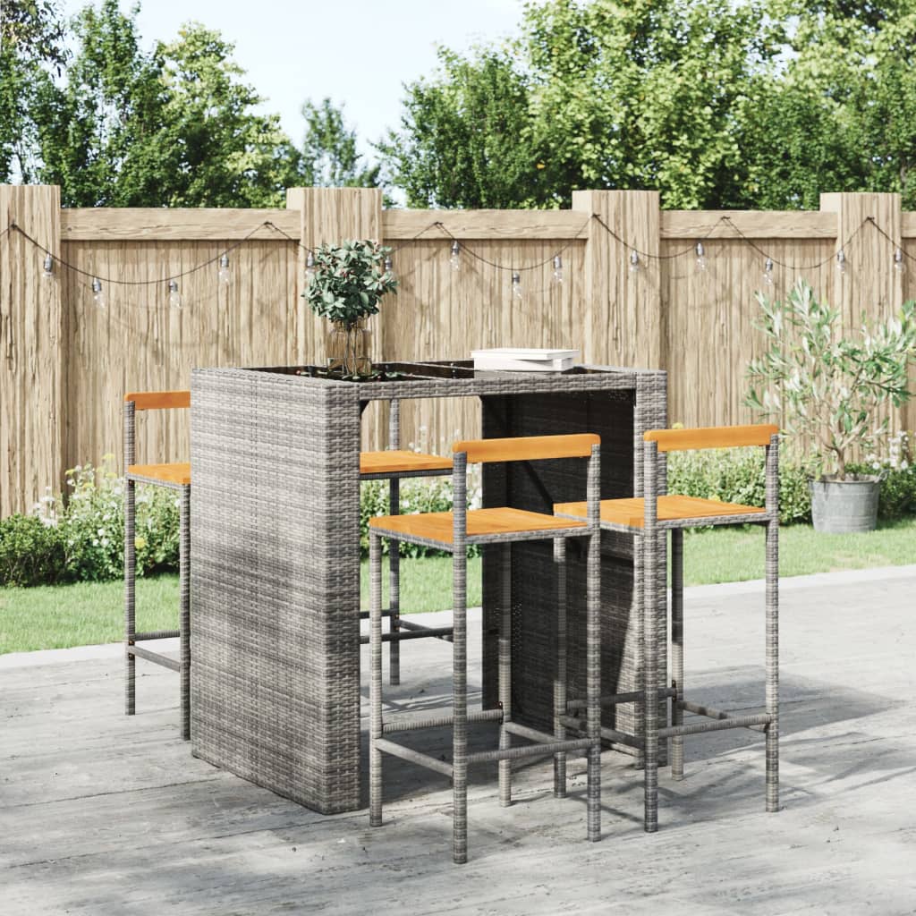 vidaXL Barkrukken 2 st poly rattan en massief acaciahout zwart