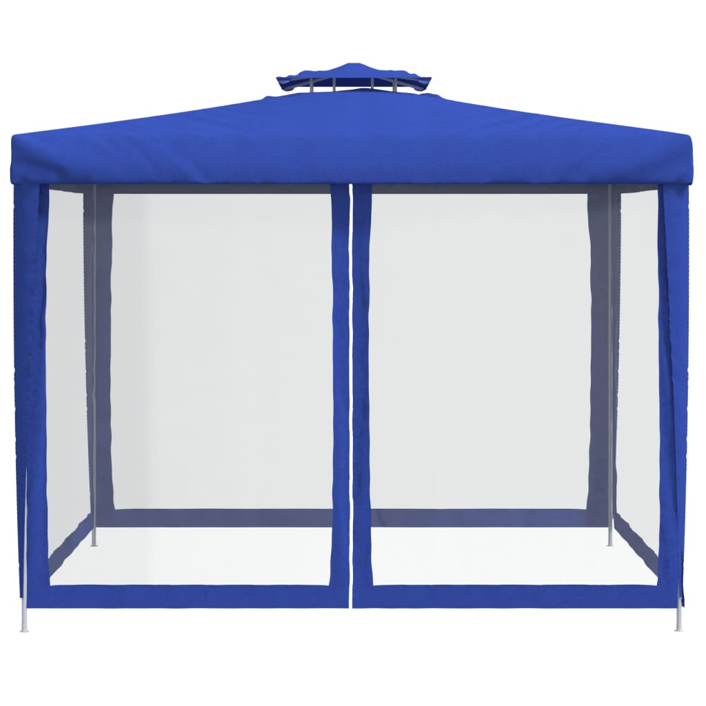 vidaXL Prieel met dubbel dak 3x3x2,68 m stof blauw