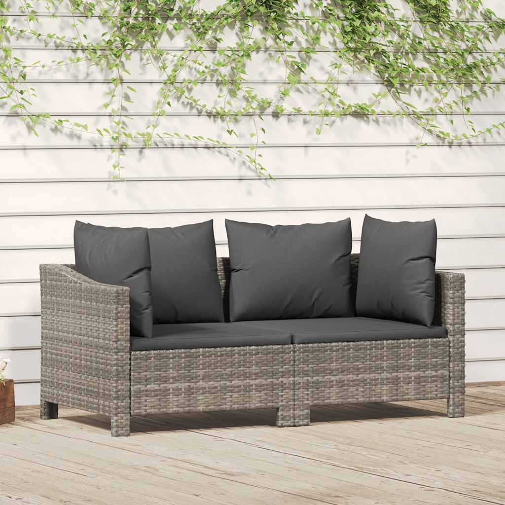 vidaXL 2-delige tuinloungeset met kussens grijs poly rattan
