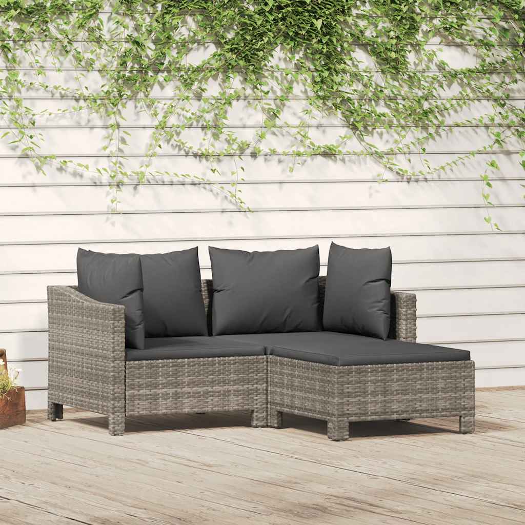 vidaXL 2-delige tuinloungeset met kussens grijs poly rattan