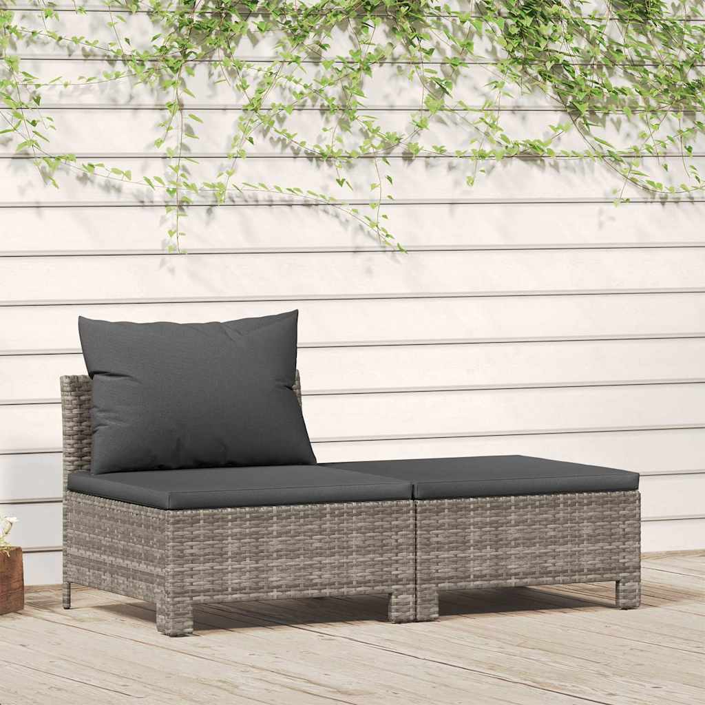 vidaXL 2-delige tuinloungeset met kussens grijs poly rattan