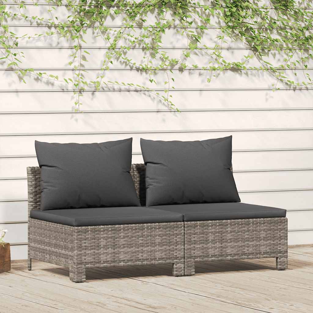 vidaXL 2-delige tuinloungeset met kussens grijs poly rattan