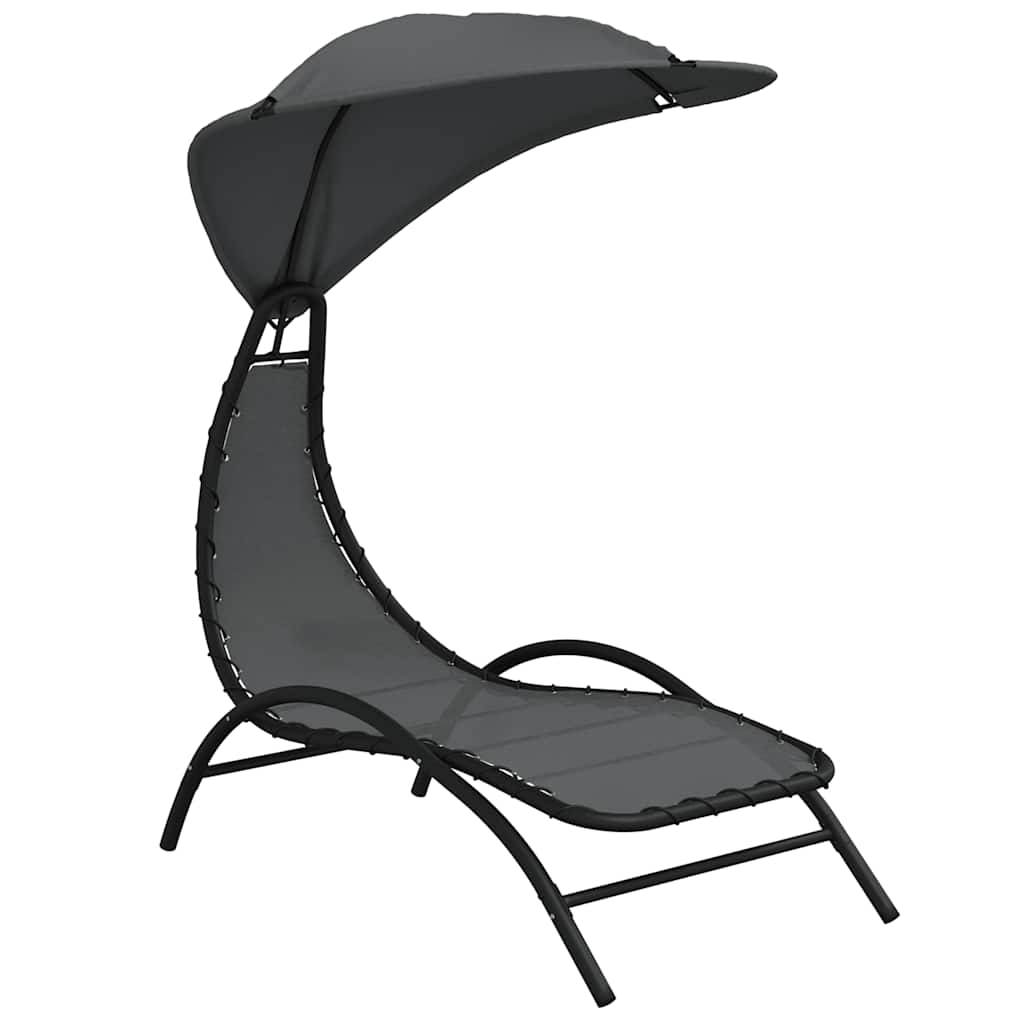 vidaXL Ligbed met luifel 167x80x195 cm stof en staal crèmekleurig