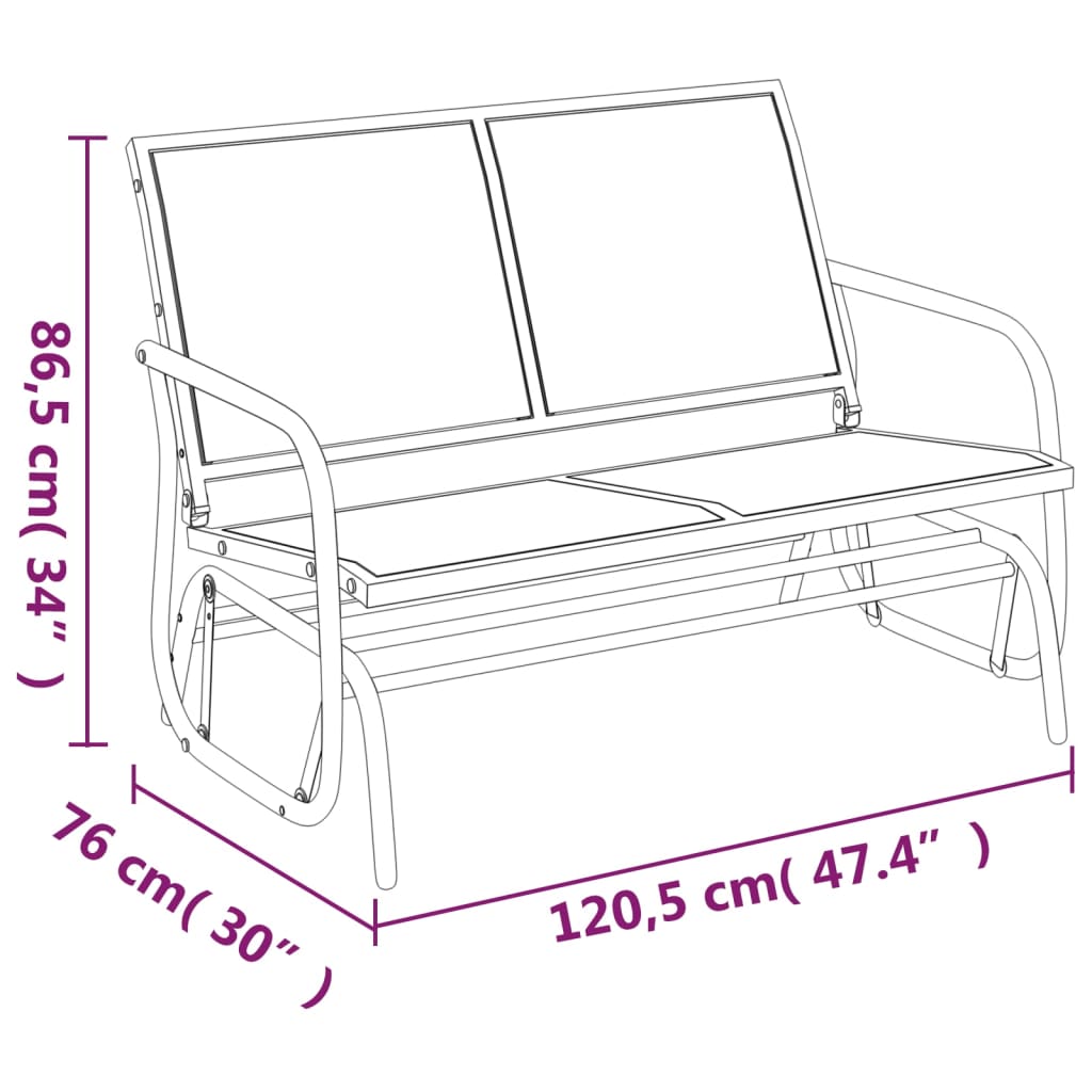 vidaXL Schuifbank tuin 120,5x76x86,5 cm textielfolie en staal zwart