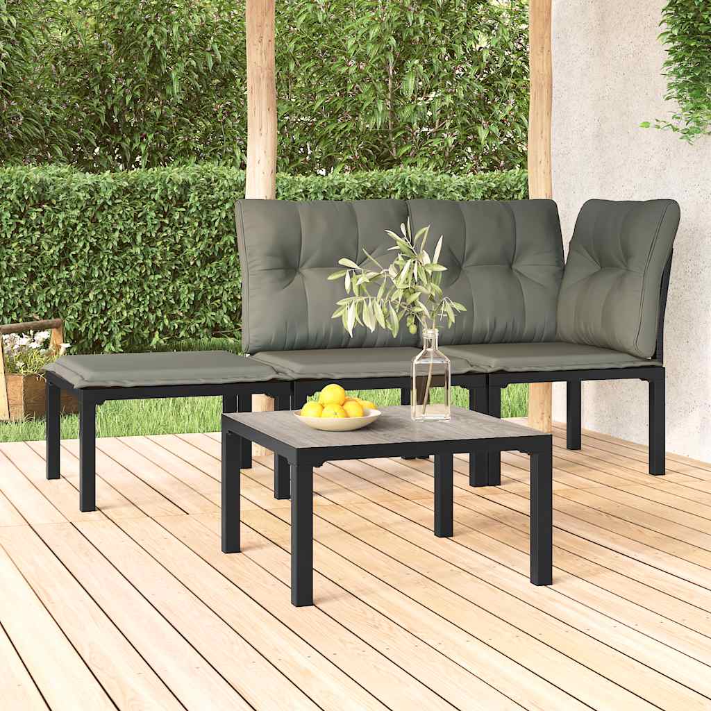 vidaXL Tuinhoekstoel met kussens poly rattan zwart en grijs