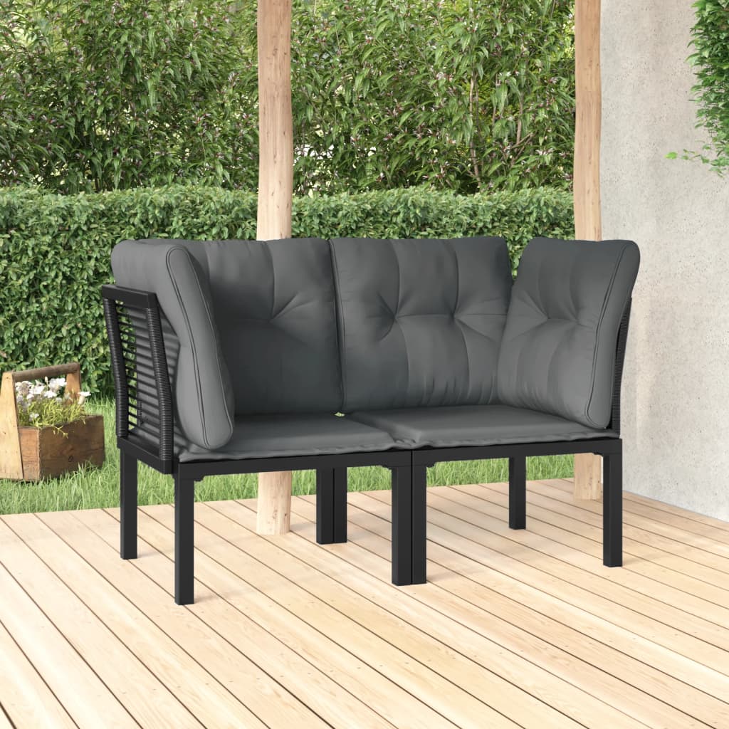 vidaXL Tuinhoekstoel met kussens poly rattan zwart en grijs