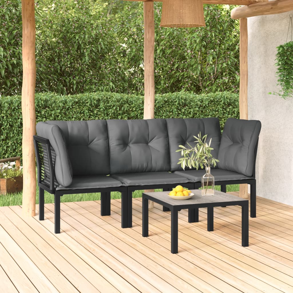 vidaXL Tuinhoekstoel met kussens poly rattan zwart en grijs