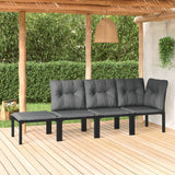 vidaXL Tuinhoekstoel met kussens poly rattan zwart en grijs
