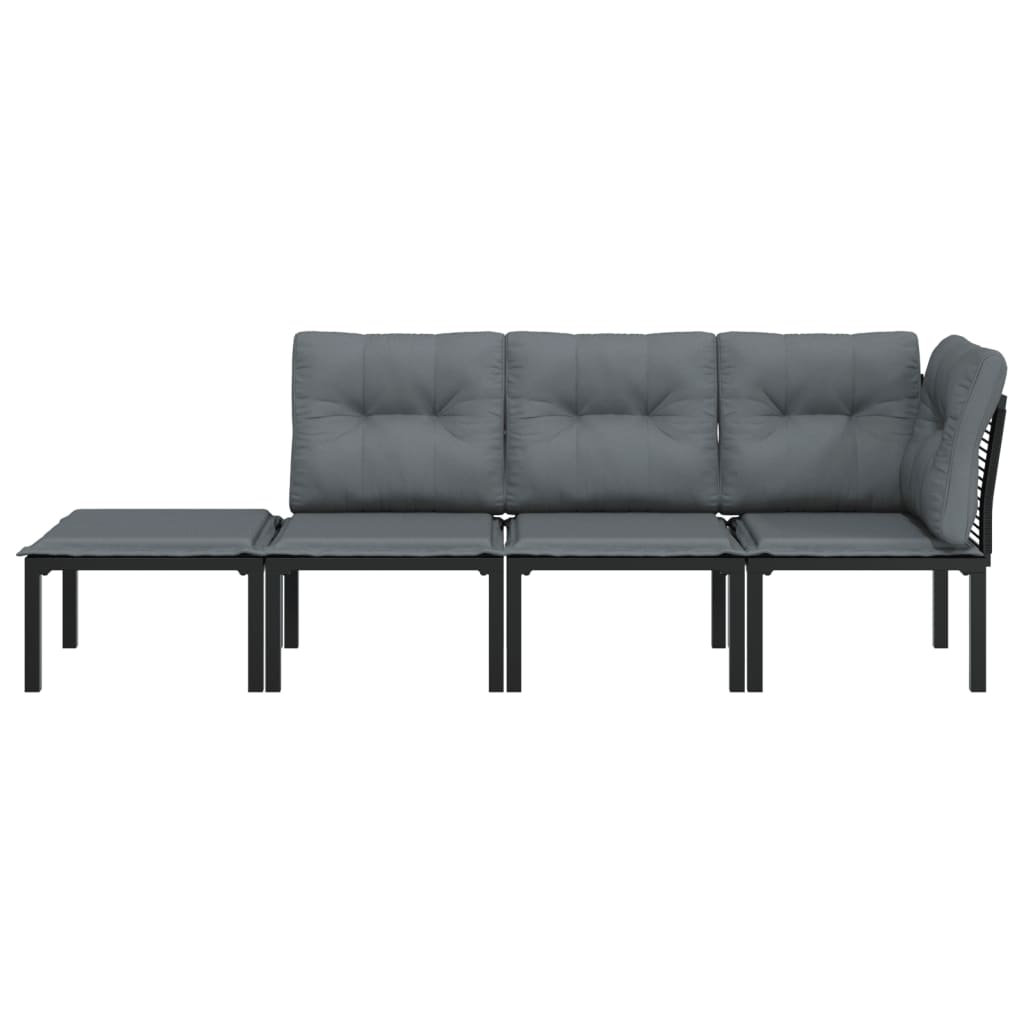 vidaXL Tuinhoekstoel met kussens poly rattan zwart en grijs