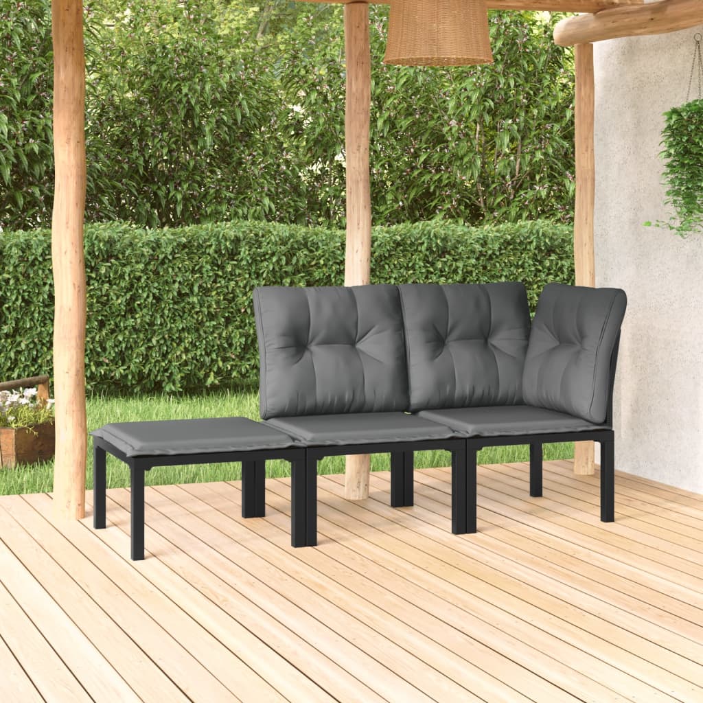 vidaXL Tuinhoekstoel met kussens poly rattan zwart en grijs