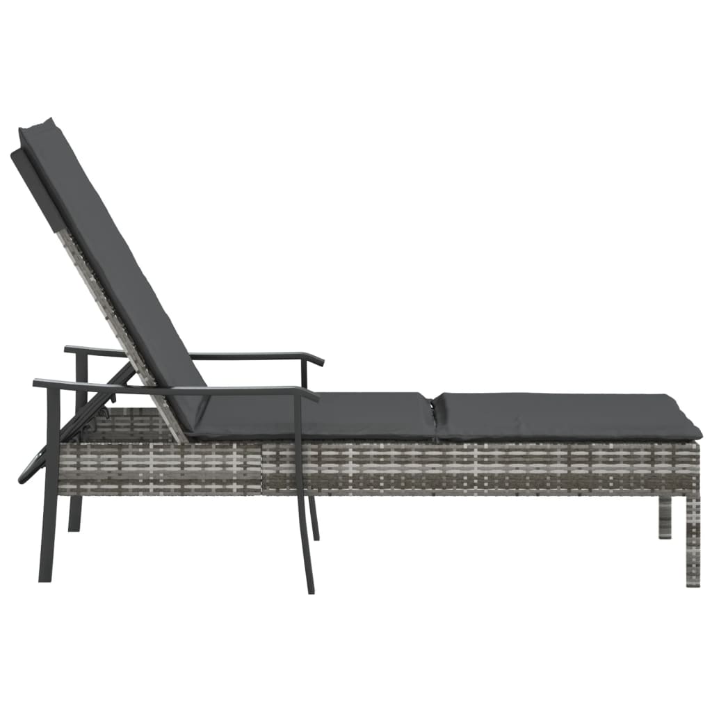 vidaXL Ligbed met kussen poly rattan grijs