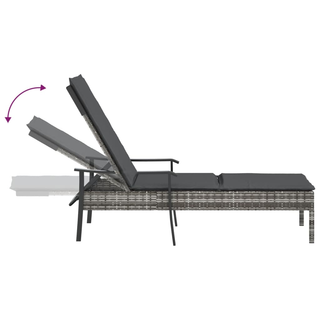 vidaXL Ligbed met kussen poly rattan grijs