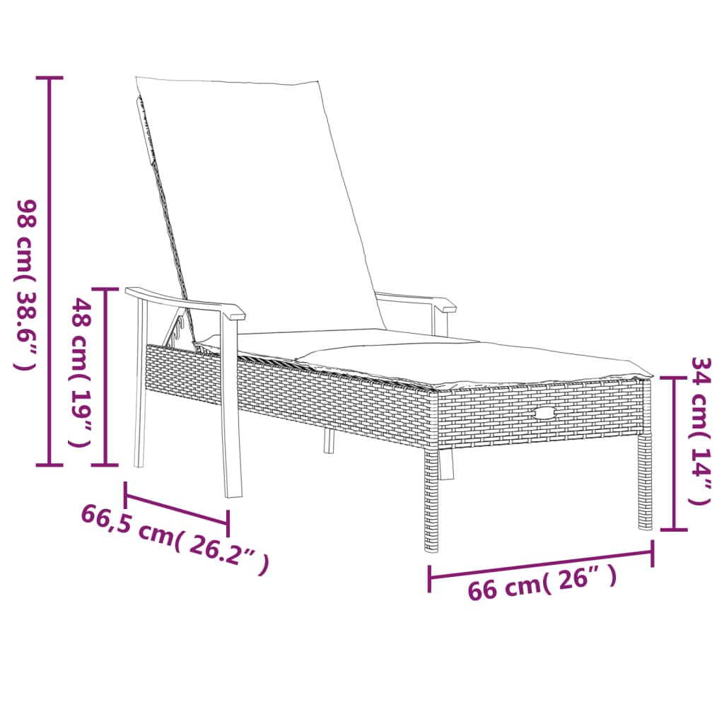 vidaXL Ligbed met kussen poly rattan grijs