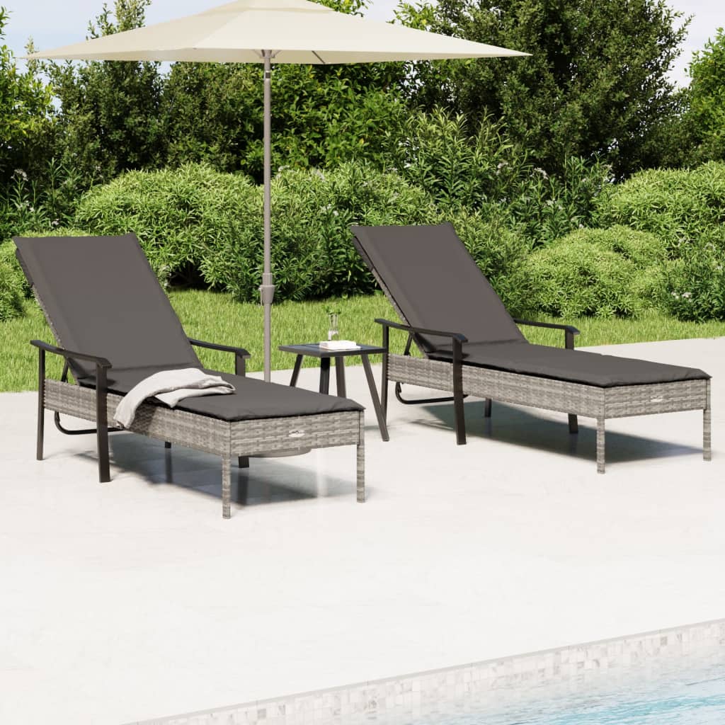vidaXL Ligbed met kussen poly rattan grijs