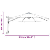 vidaXL Wandparasol met LEDs 290 cm zeeblauw