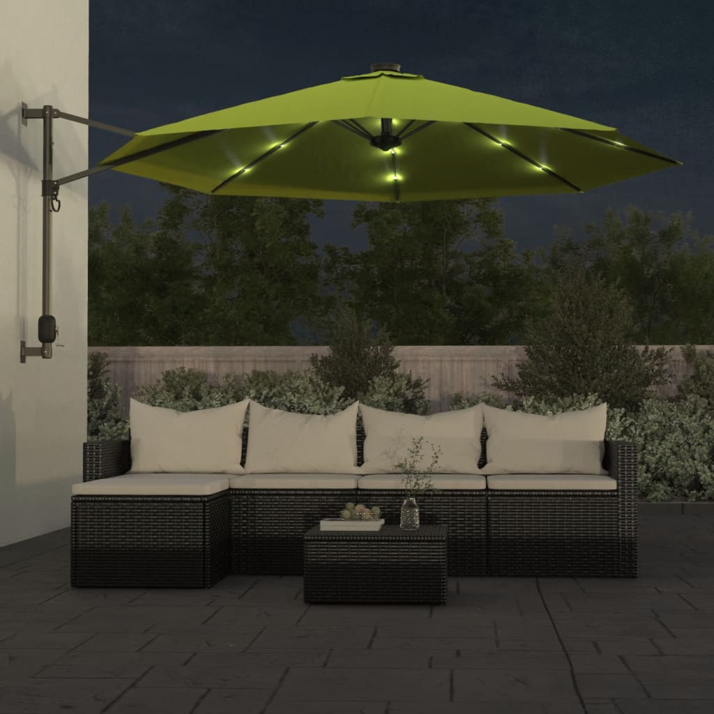 vidaXL Wandparasol met LEDs 290 cm zeeblauw
