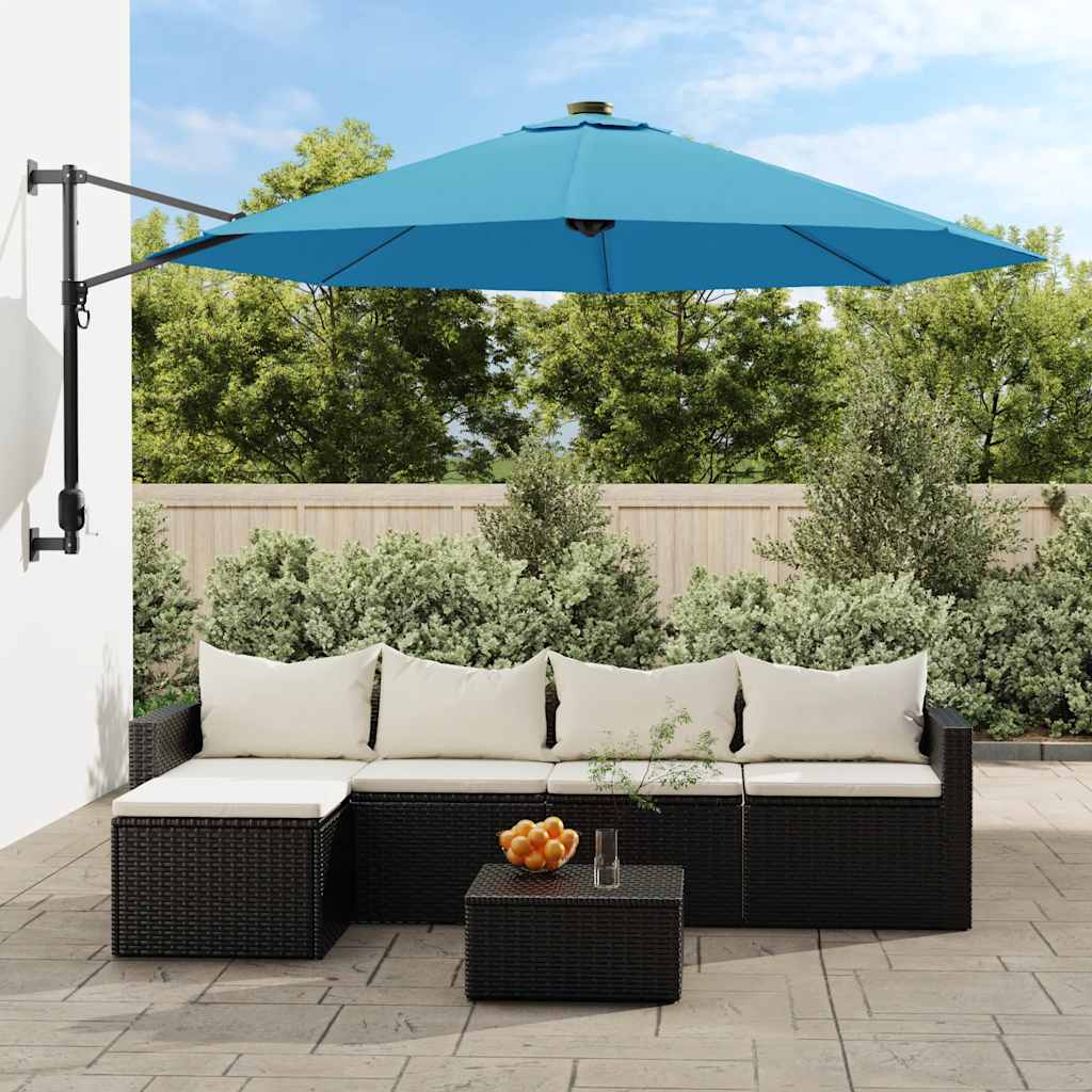 vidaXL Wandparasol met LEDs 290 cm zeeblauw
