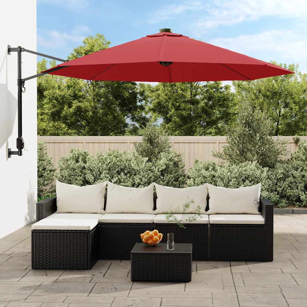 vidaXL Wandparasol met LEDs 290 cm zeeblauw