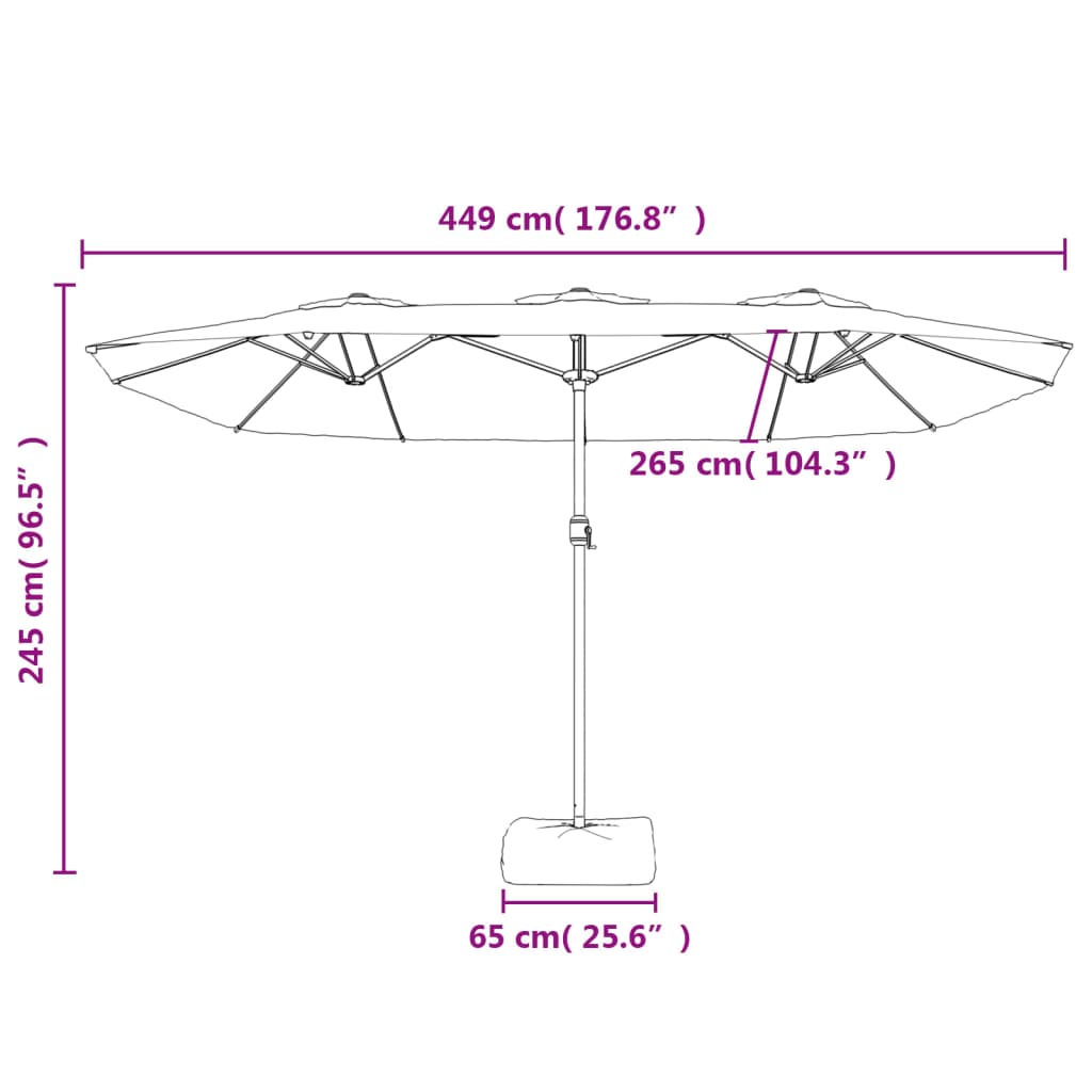 vidaXL Parasol dubbel dak met LED 449x265 cm zandwit