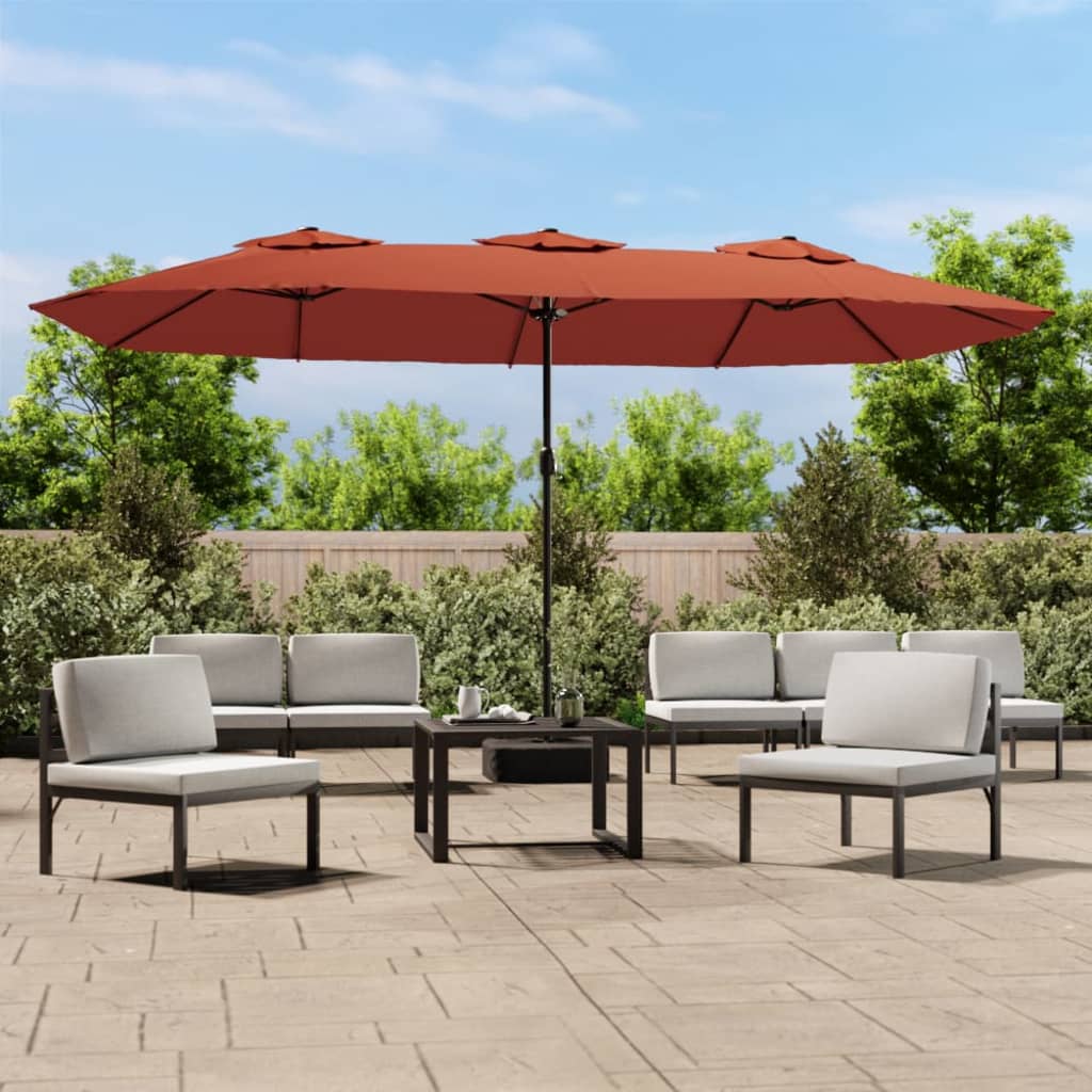 vidaXL Parasol dubbel dak met LED 449x265 cm zandwit