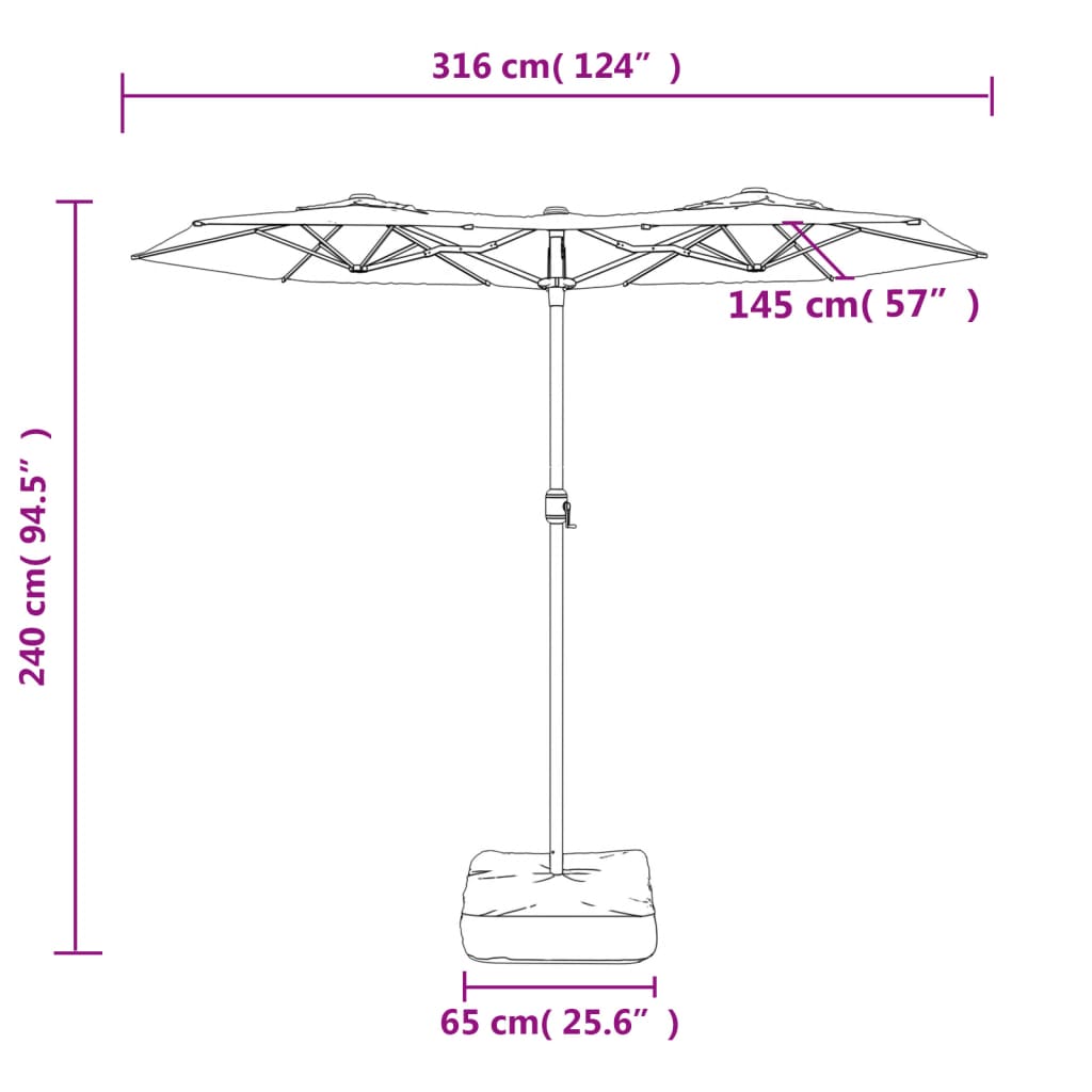 vidaXL Parasol double roof 316x145 cm sand white