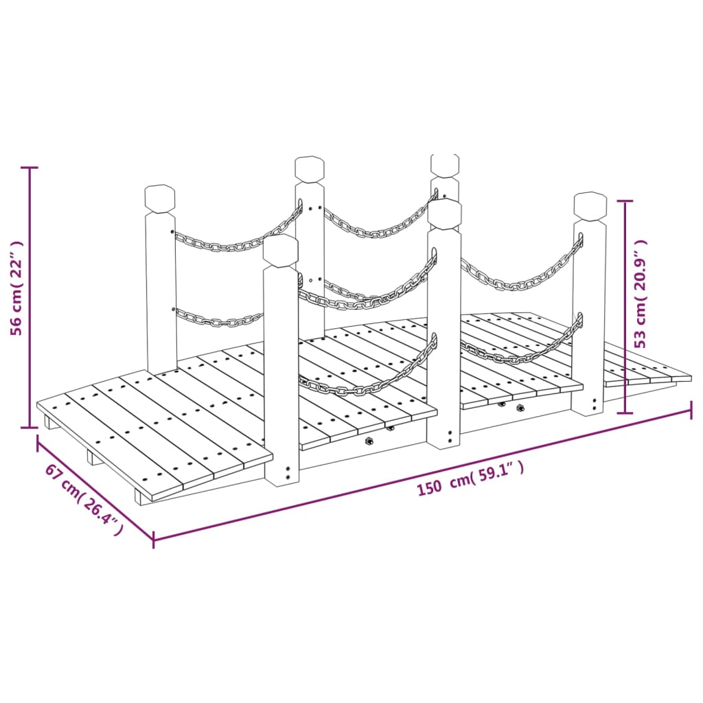 vidaXL Tuinbrug met leuningen 150x67x56 cm massief vurenhout