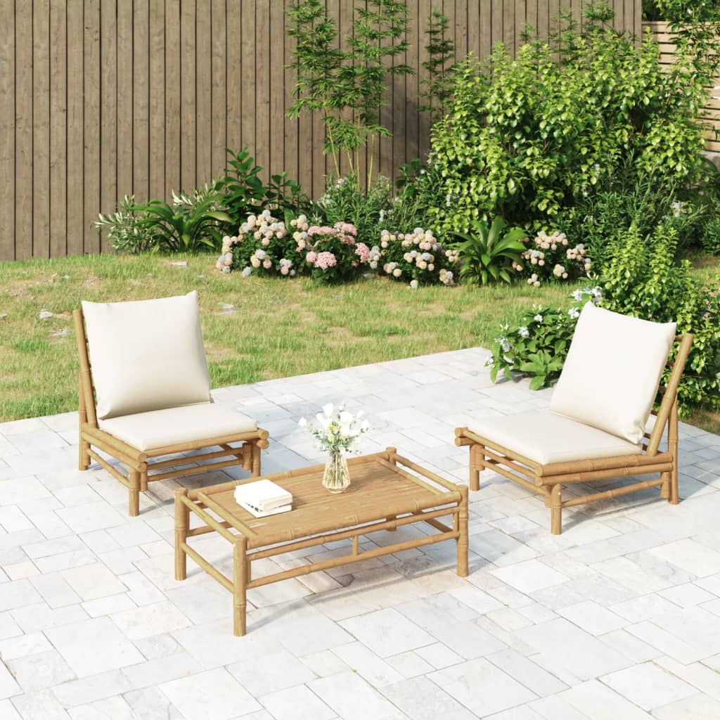 vidaXL Tuinbank met crèmewitte kussens bamboe