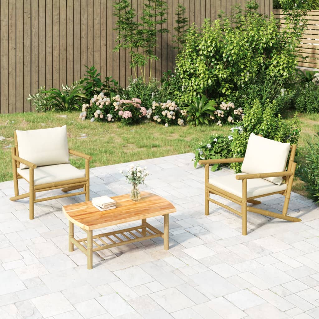vidaXL Tuinbank met crèmewitte kussens bamboe