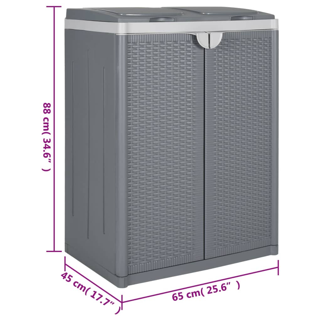 vidaXL Vuilnisbak met 2 deuren 65x45x88 cm PP grijs