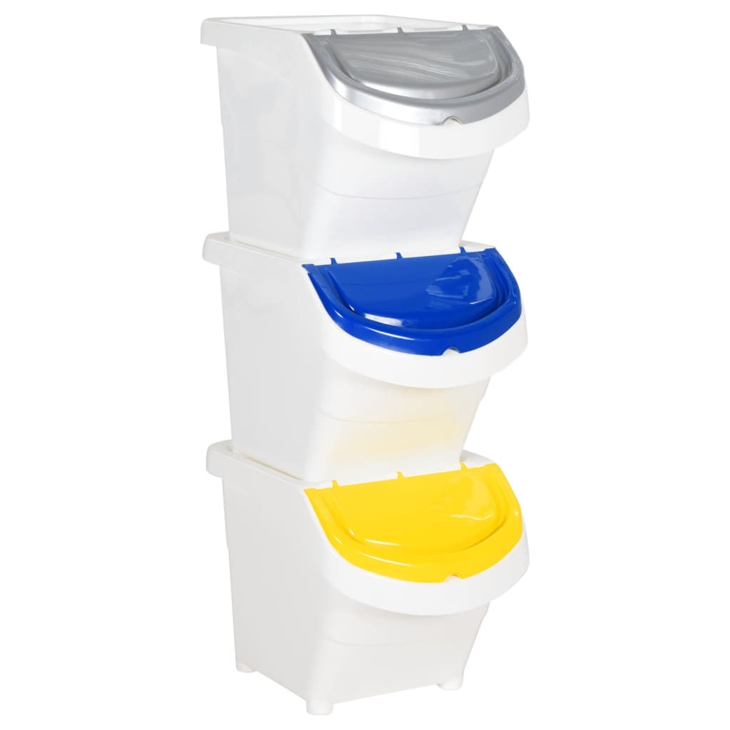vidaXL Afvalbakken met deksels stapelbaar 3 st PP 120 L wit