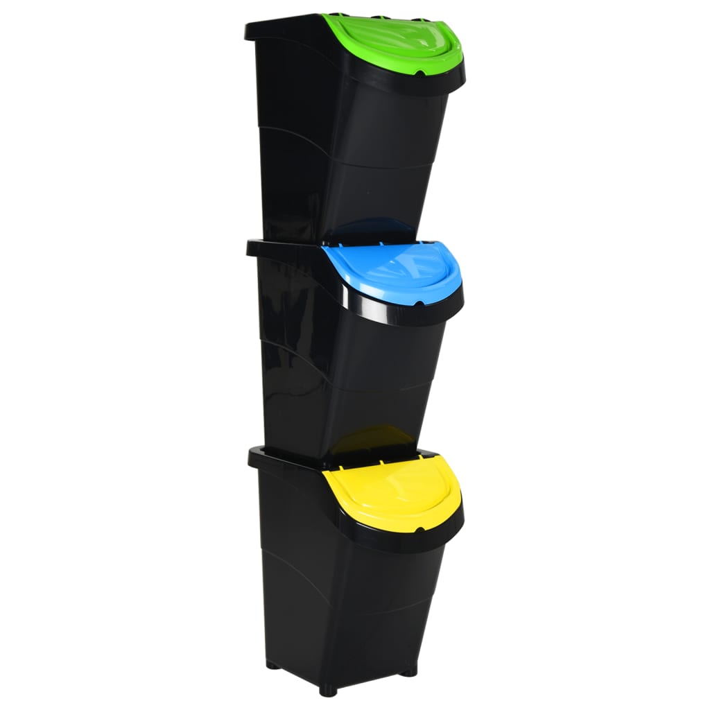 vidaXL Afvalbakken met deksels stapelbaar 3 st PP 120 L wit