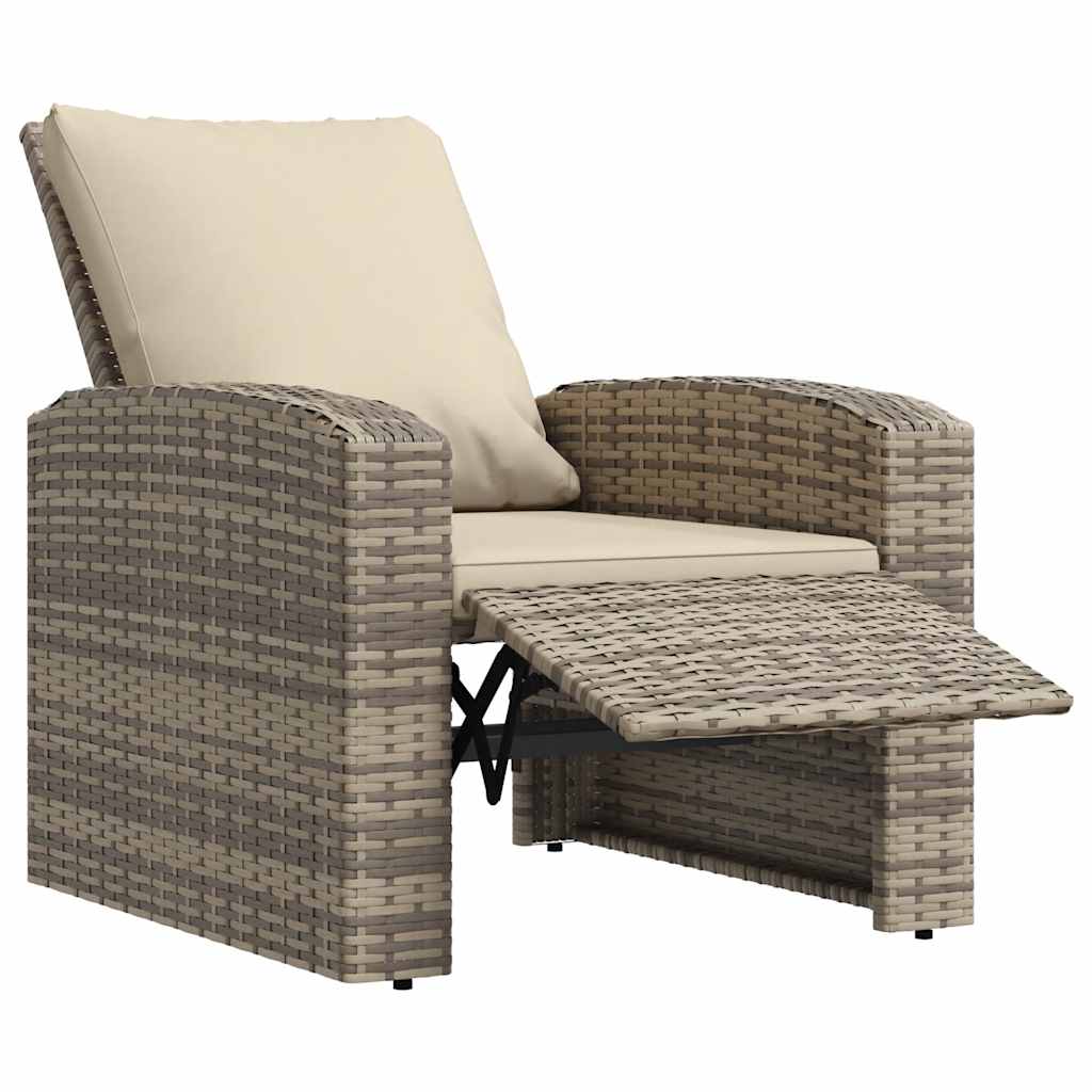 vidaXL Garden Chair Adjustable with Cushions Poly Rattan Light Brown